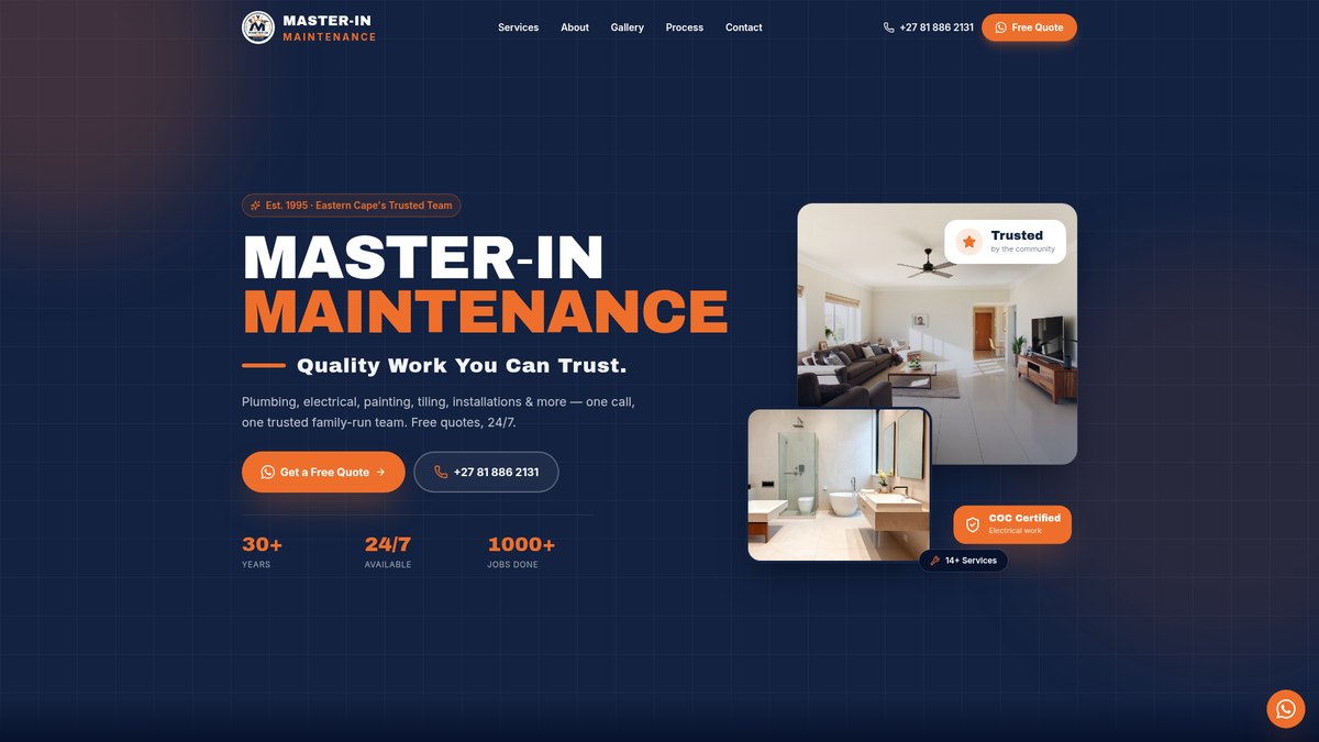 Master In Maintenance website built by Deckford Media